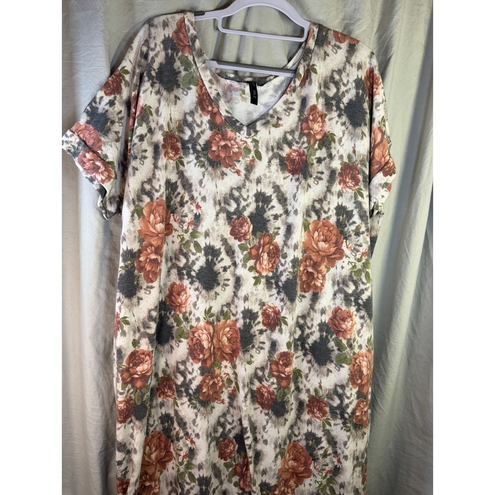 Glitzy Girlz Womens 2XL Floral Tie Dye Maxi Dress V-Neck High Low DS-CH-1135FTX - Picture 3 of 11